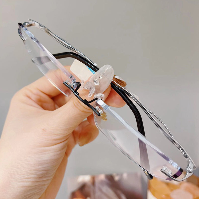 Model 99911 New Business Titanium Anti Blue Light Rimless Glasses Men Myopia Ti Computer Eyeglasses Silver Frameless Gentleman Eyewear