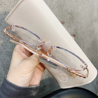 Model 8045 High Quality Anti Blue Light Prescription Glasses Women Rimless Computer Eyeglasses Customized Big Diamond Myopia Eyewear