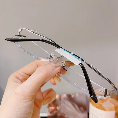 Model 99911 New Business Titanium Anti Blue Light Rimless Glasses Men Myopia Ti Computer Eyeglasses Silver Frameless Gentleman Eyewear