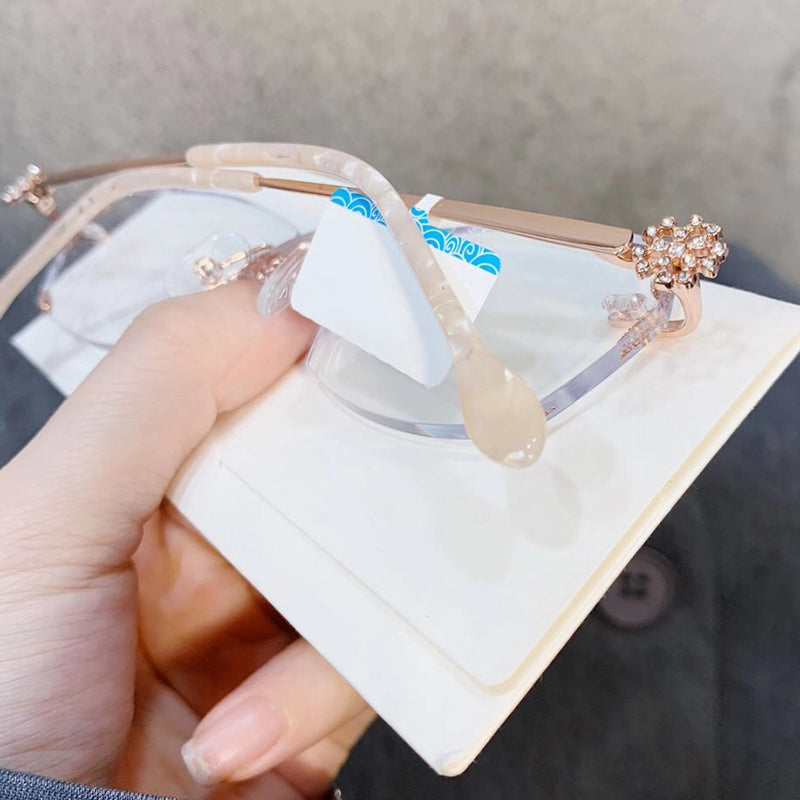 Model 8042 Anti Blue Light Glasses Women Rimless Eyeglasses Snowflake Style Frame Computer Prescription Frameless Diamond Cutting Eyewear