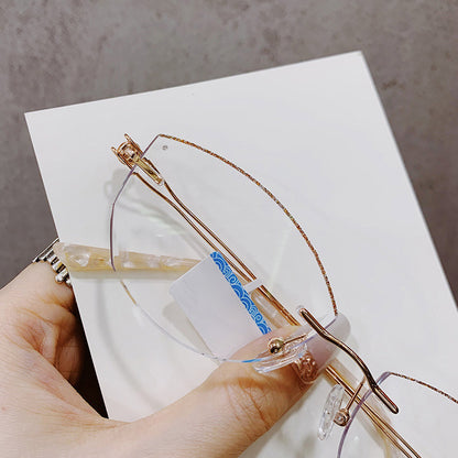 Model 1096 Oversized Anti Blue Light Filter Rimless Myopia Glasses Women Computer Eyeglasses Customized Rhinestone Elegant Lady Eyewear