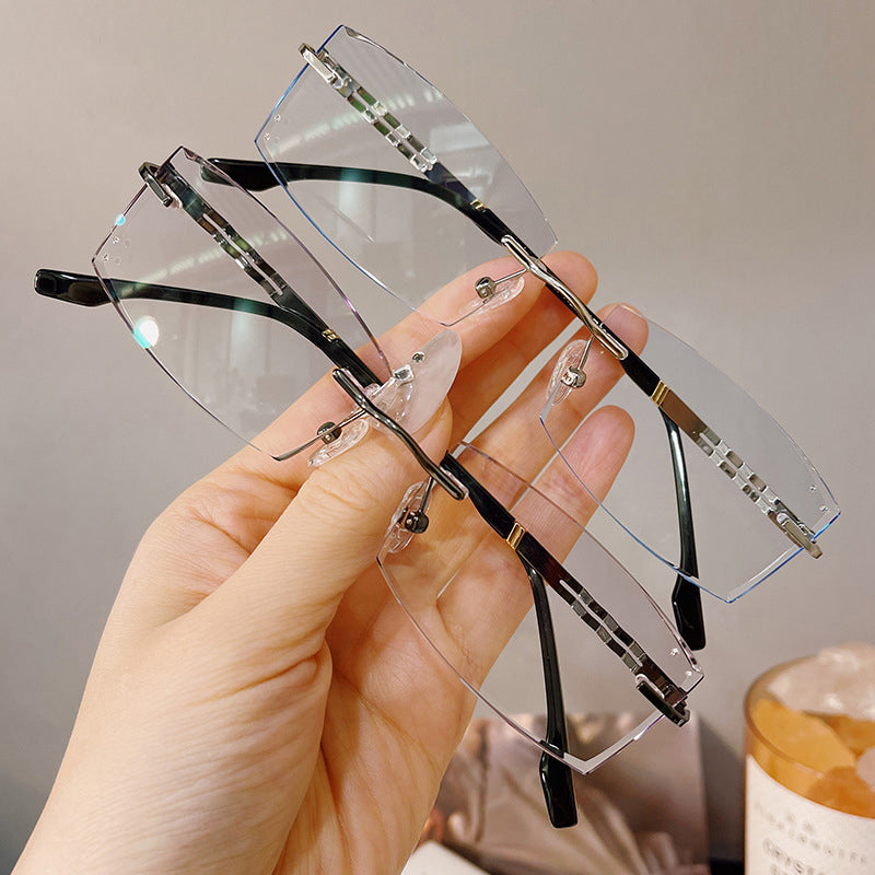 Model 1120 Gradient Anti Blue Light Rimless Glasses Myopia Men Business Eyeglasses Frameless Diamond Cutting Bluelight Blocking Eyewear