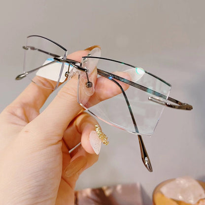 Model 8020 New Business Men Luxury Rimless Myopia Glasses Simple And Generous Lens Frameless Diamond Cutting Bluelight Blocking Eyewear