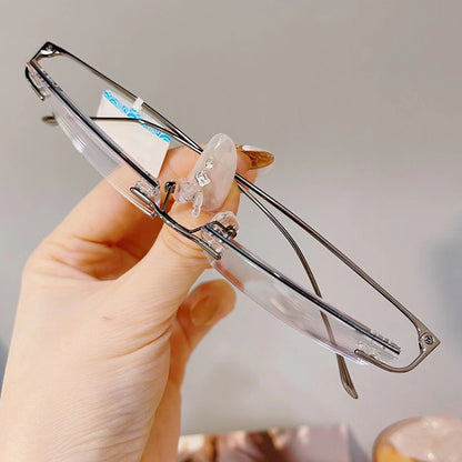 Model 8020 New Business Men Luxury Rimless Myopia Glasses Simple And Generous Lens Frameless Diamond Cutting Bluelight Blocking Eyewear