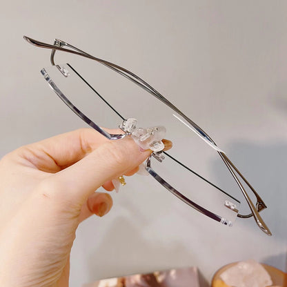 Model 8020 New Business Men Luxury Rimless Myopia Glasses Simple And Generous Lens Frameless Diamond Cutting Bluelight Blocking Eyewear