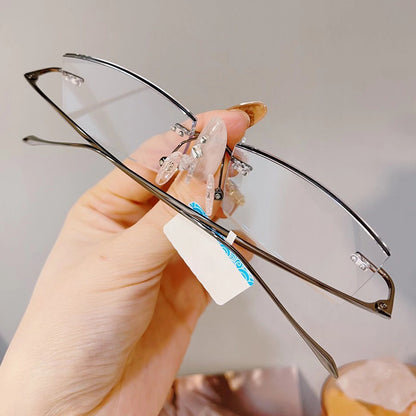 Model 8020 New Business Men Luxury Rimless Myopia Glasses Simple And Generous Lens Frameless Diamond Cutting Bluelight Blocking Eyewear