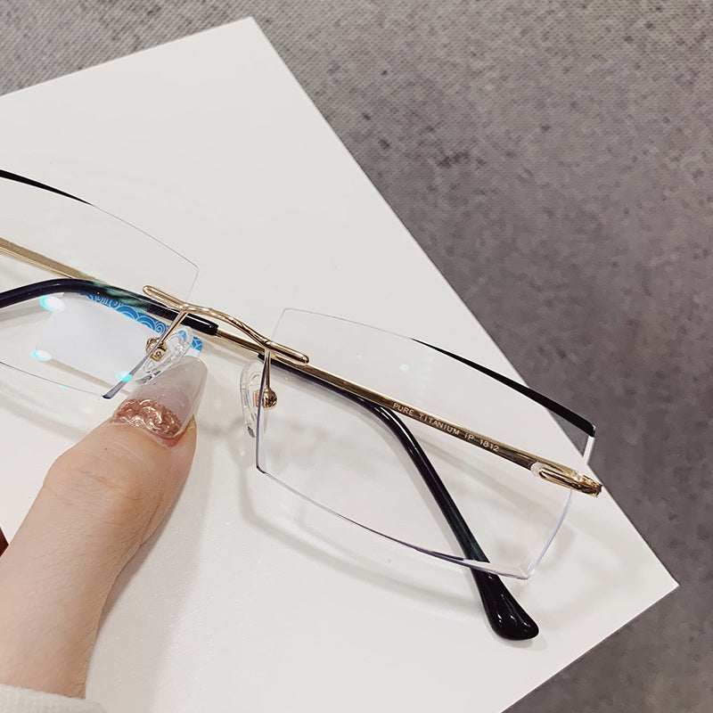 Model  1812 2020 NEW Anti Blue Light Men Titanium Rimless Myopia Glasses Simple And Generous Lens Prescription Diamond Cutting Eyeglasses