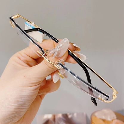 Model 8047 Anti Blue Light Filter Rimless Glasses Myopia Business Men Eyeglasses Prescription Nearsighted Frameless Diamond Cutting Eyewear