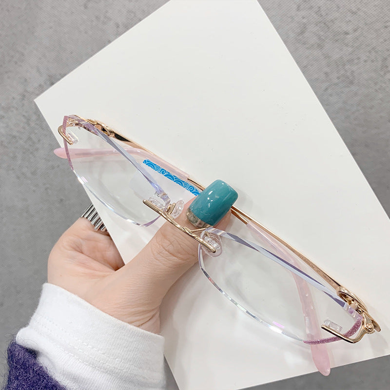 Model 1805 Anti Blue Light Titanium Prescription Glasses Women's Ti Computer Eyeglasses Myopia Fashion Girl Pink Diamond Cutting Eyeglasses