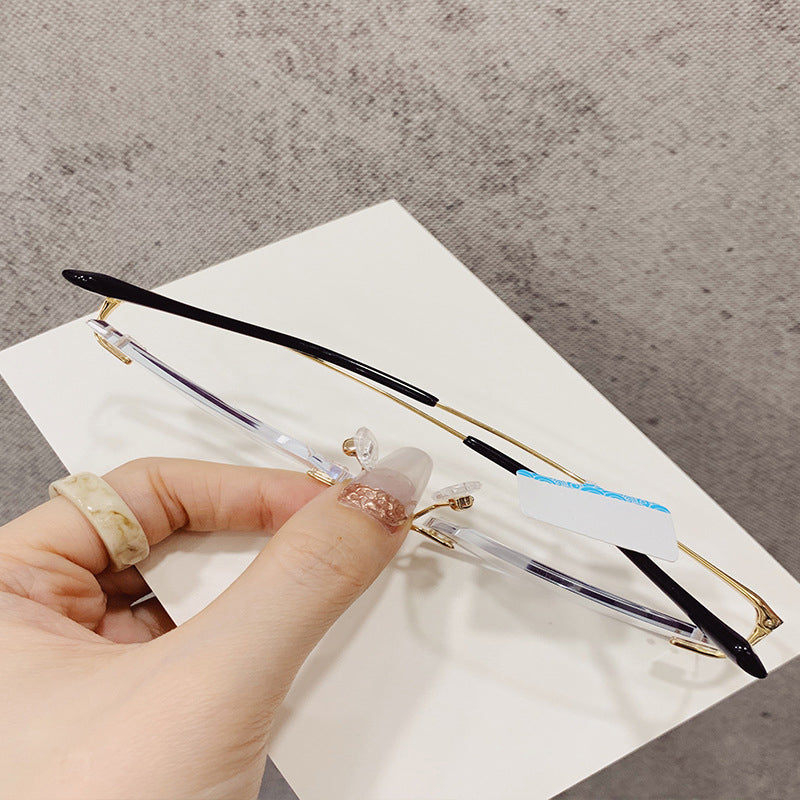 Model  1812 2020 NEW Anti Blue Light Men Titanium Rimless Myopia Glasses Simple And Generous Lens Prescription Diamond Cutting Eyeglasses