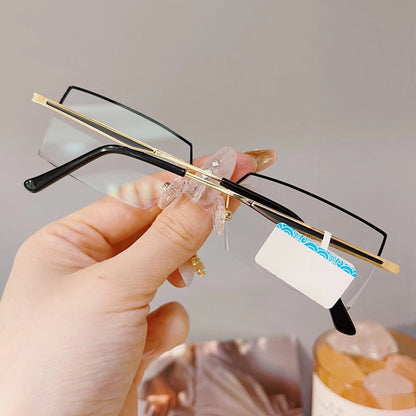 Model 8047 Anti Blue Light Filter Rimless Glasses Myopia Business Men Eyeglasses Prescription Nearsighted Frameless Diamond Cutting Eyewear