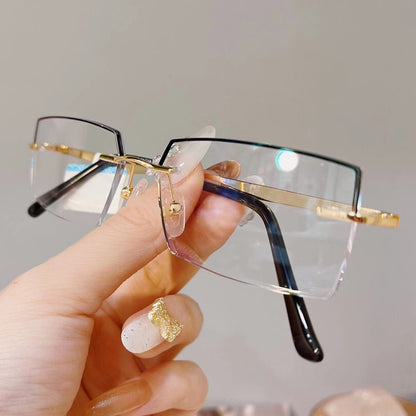 Model 8047 Anti Blue Light Filter Rimless Glasses Myopia Business Men Eyeglasses Prescription Nearsighted Frameless Diamond Cutting Eyewear