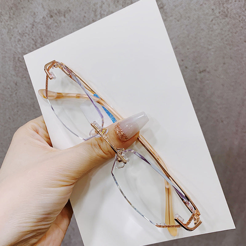 Model 1802 2021 NEW Anti Blue Light Filter Rimless Titanium Myopia Women Glasses Lightweight Women's Prescription Diamond Cutting Eyewear