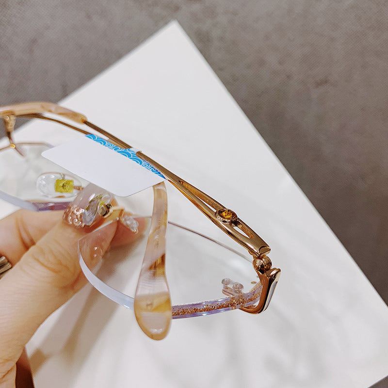 Model 1802 2021 NEW Anti Blue Light Filter Rimless Titanium Myopia Women Glasses Lightweight Women's Prescription Diamond Cutting Eyewear