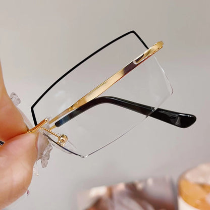 Model 8047 Anti Blue Light Filter Rimless Glasses Myopia Business Men Eyeglasses Prescription Nearsighted Frameless Diamond Cutting Eyewear