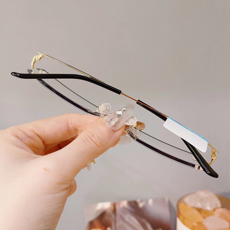 Model 8047 Anti Blue Light Filter Rimless Glasses Myopia Business Men Eyeglasses Prescription Nearsighted Frameless Diamond Cutting Eyewear