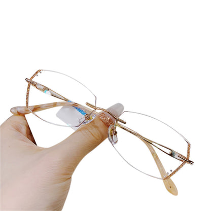 Model 1802 2021 NEW Anti Blue Light Filter Rimless Titanium Myopia Women Glasses Lightweight Women's Prescription Diamond Cutting Eyewear