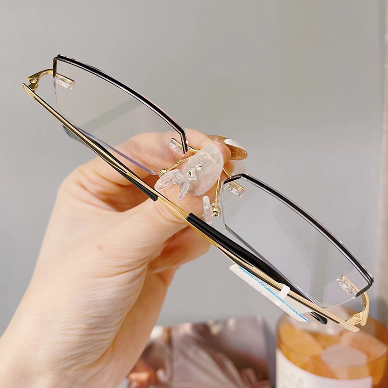 Model 8047 Anti Blue Light Filter Rimless Glasses Myopia Business Men Eyeglasses Prescription Nearsighted Frameless Diamond Cutting Eyewear