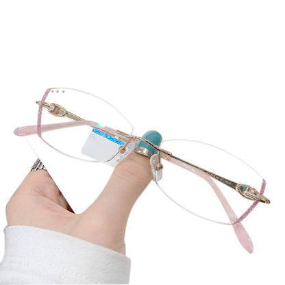 Model 1805 Anti Blue Light Titanium Prescription Glasses Women's Ti Computer Eyeglasses Myopia Fashion Girl Pink Diamond Cutting Eyeglasses