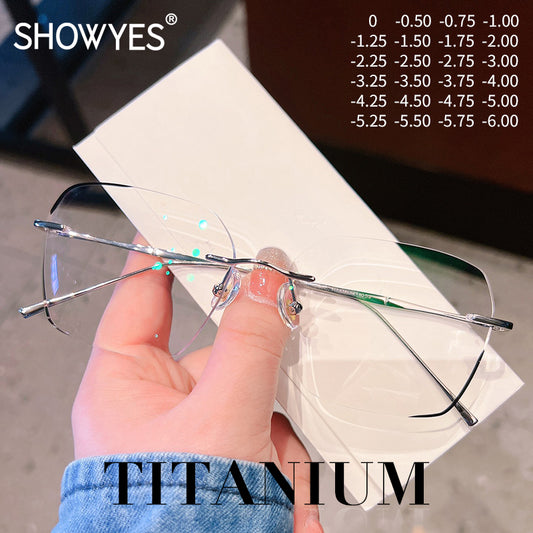 Model 1052 Titanium Oversized Men's Myopia Glasses Blue Light Blocking Optica Lenses Rimless Ti Frame Eyeglasses Computer Custom Eyewear