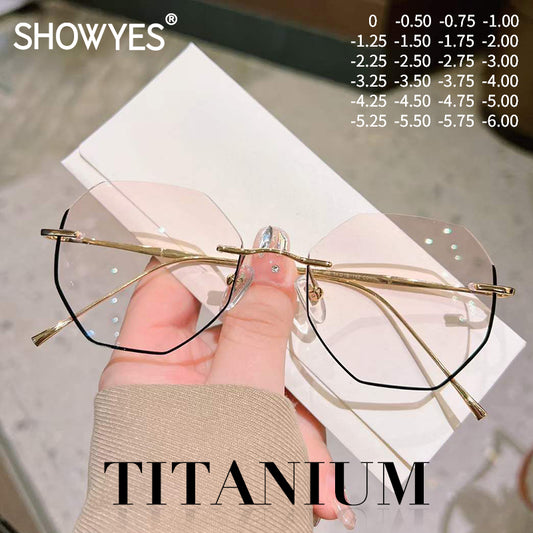 Model 1052 New Rimless Anti Blue Light Men Myopia Titanium Glasses Personality Black Edge Ti Computer Eyeglasses Men's Prescription Eyewear