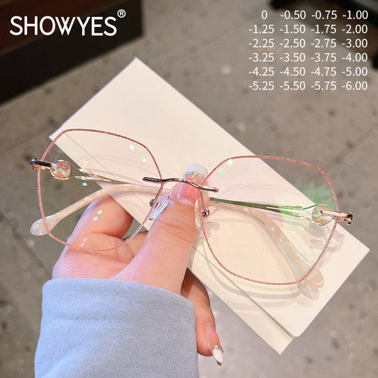 Model 1065 Oversized Blue Light Filter Glasses Myopia Women Prescription Girl Eyewear Big Diamond Decorate Spectacle Frame Lady Eyeglasses