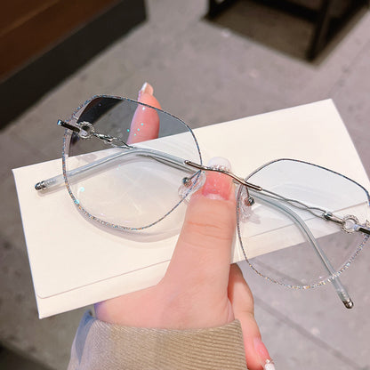 Model 1097 Big Size Luxury Rimless Myopia Women's Eyeglasses Lady Computer Custom Prescription Eyewear Optical Lenses for Women Glasses