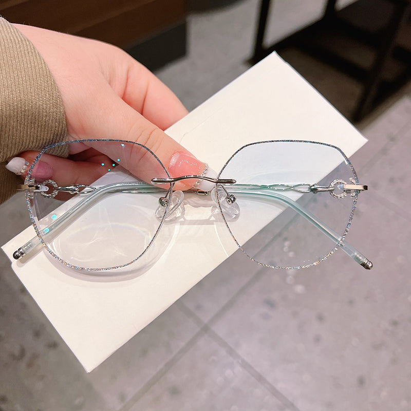 Model 1097 Big Size Luxury Rimless Myopia Women's Eyeglasses Lady Computer Custom Prescription Eyewear Optical Lenses for Women Glasses