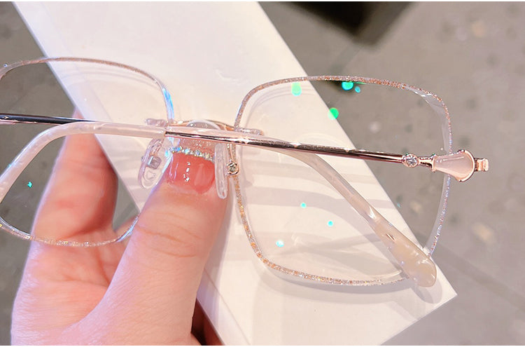 Model 1098S Oversized Square Glasses Frame Blue Light Blocking Myopia Women Computer Eyeglasses with Jade Accessories Prescription Eyewear