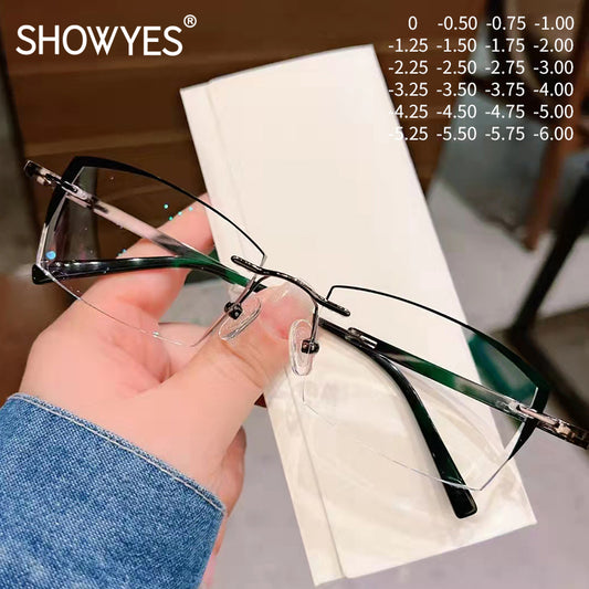 Model 1677 Luxury Rimless Anti Blue Light Men Myopia Glasses Gentleman Style Computer Eyeglasses Characteristic Black Border Male Eyewear