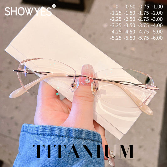 Model 1811 Anti Blue Light Rimless Myopia Ti Glasses for women Titanium Computer Prescription Eyeglasses optical lenses for Lady Eyewear