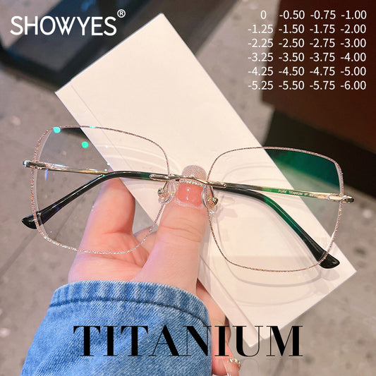 Model 1812 Titanium Bluelight Blocking Filter Rimless Women's Myopia Eyeglasses Simple and Generous glasses frame Ti Computer Lady Eyewear