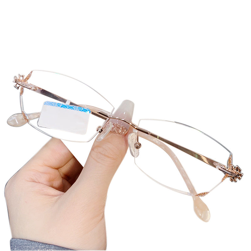 Model 8042 Anti Blue Light Glasses Women Rimless Eyeglasses Snowflake Style Frame Computer Prescription Frameless Diamond Cutting Eyewear