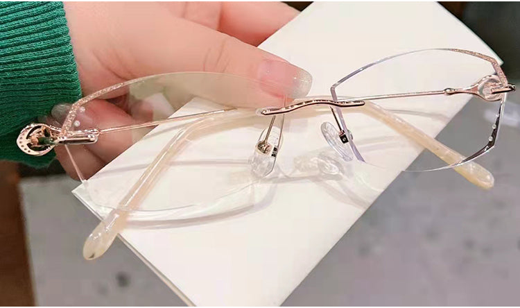 Model 5001 Anti Blue Light Filter Rimless Glasses Myopia Women Prescription Women's Eyeglasses Simple and Generous frame Lady Eyewear