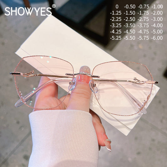 Model 5015 Oversized Anti Blue Light Filter Rimless Myopia Women Glasses Floret Accessories frame Lady Prescription Frameless Eyewear