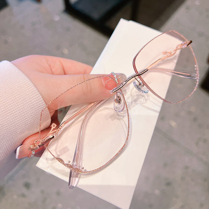 Model 717 Oversized Anti Blue Light Filter Rimless Myopia Women Eyewear Prescription Women's Eyeglasses Simple and Generous Square Glasses