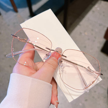 Model 717 Oversized Anti Blue Light Filter Rimless Myopia Women Eyewear Prescription Women's Eyeglasses Simple and Generous Square Glasses