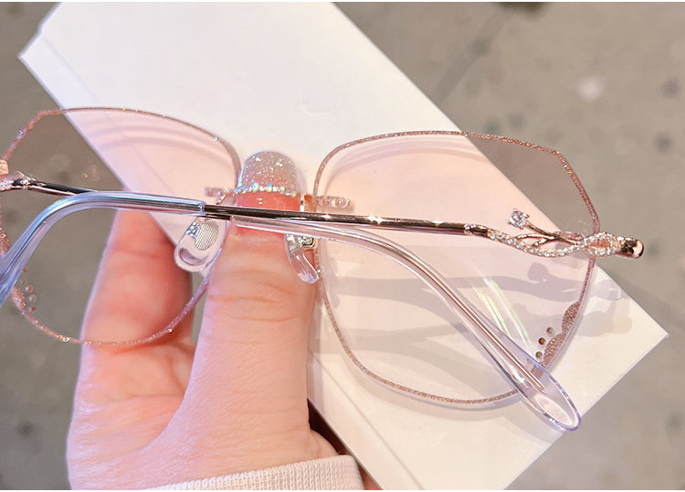 Model 717 Oversized Anti Blue Light Filter Rimless Myopia Women Eyewear Prescription Women's Eyeglasses Simple and Generous Square Glasses