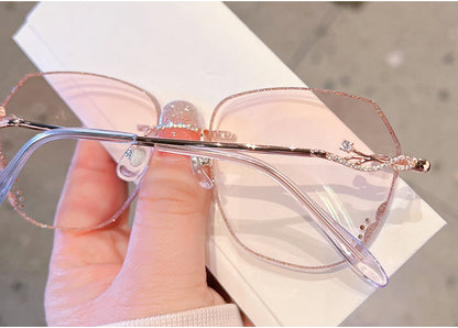 Model 717 Oversized Anti Blue Light Filter Rimless Myopia Women Eyewear Prescription Women's Eyeglasses Simple and Generous Square Glasses