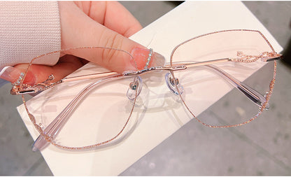 Model 717 Oversized Anti Blue Light Filter Rimless Myopia Women Eyewear Prescription Women's Eyeglasses Simple and Generous Square Glasses