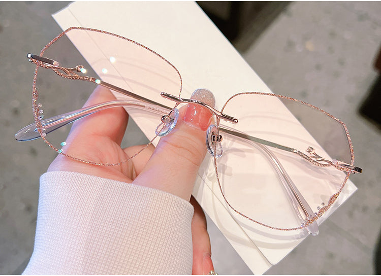 Model 717 Oversized Anti Blue Light Filter Rimless Myopia Women Eyewear Prescription Women's Eyeglasses Simple and Generous Square Glasses