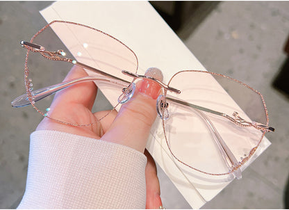 Model 717 Oversized Anti Blue Light Filter Rimless Myopia Women Eyewear Prescription Women's Eyeglasses Simple and Generous Square Glasses