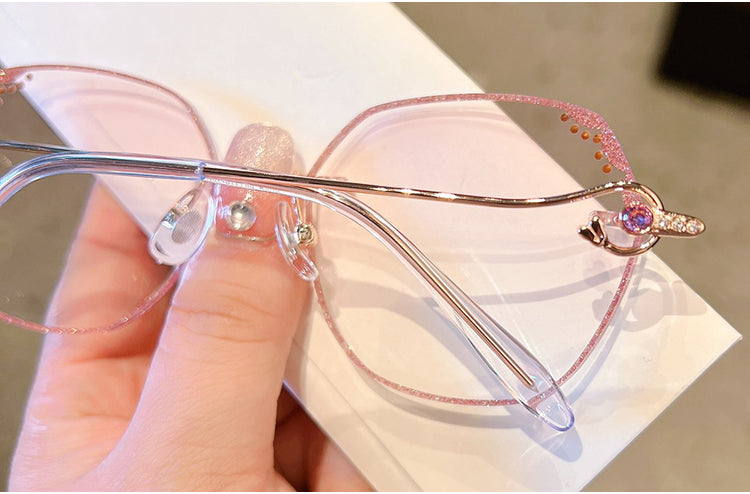 Model 5049 Oversized Blue Light Blocking Women's Myopia Glasses Computer Eyeglasses Purple With Rhinestone Fashion Girl Frameless Eyewear