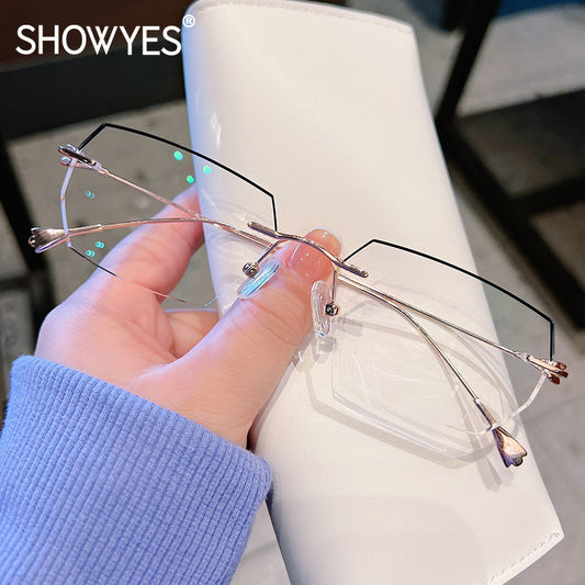 Model 671 Bluelight Blocking Filter Rimless Glasses Myopia Men Business Eyeglasses Prescription Optical Lens for Male Alloy Glasses Frame