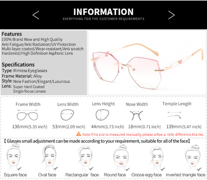 Model 682 Women Decorative Plain Glasses Big Lens With Heart Anti Blue Light Computer Custom Myopia Rimless Eyewear Mouse Pattern Frame