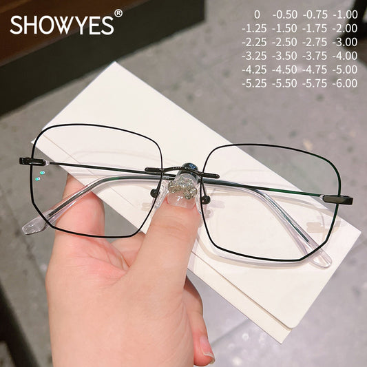 Model 717B 2022 New in Rimless Bluelight Blocking Myopia Men's Glasses Frameless Dyed Black Border Computer Prescription Eyeglasses Optical