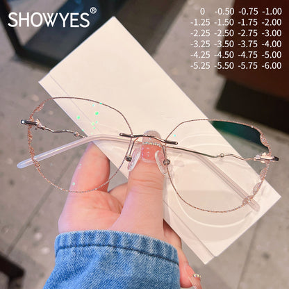 Model 7822 Anti Blue Light Filter Rimless Computer Eyeglasses Myopia Women Simple and Generous Very Light Glasses Frame Lady Eyewear