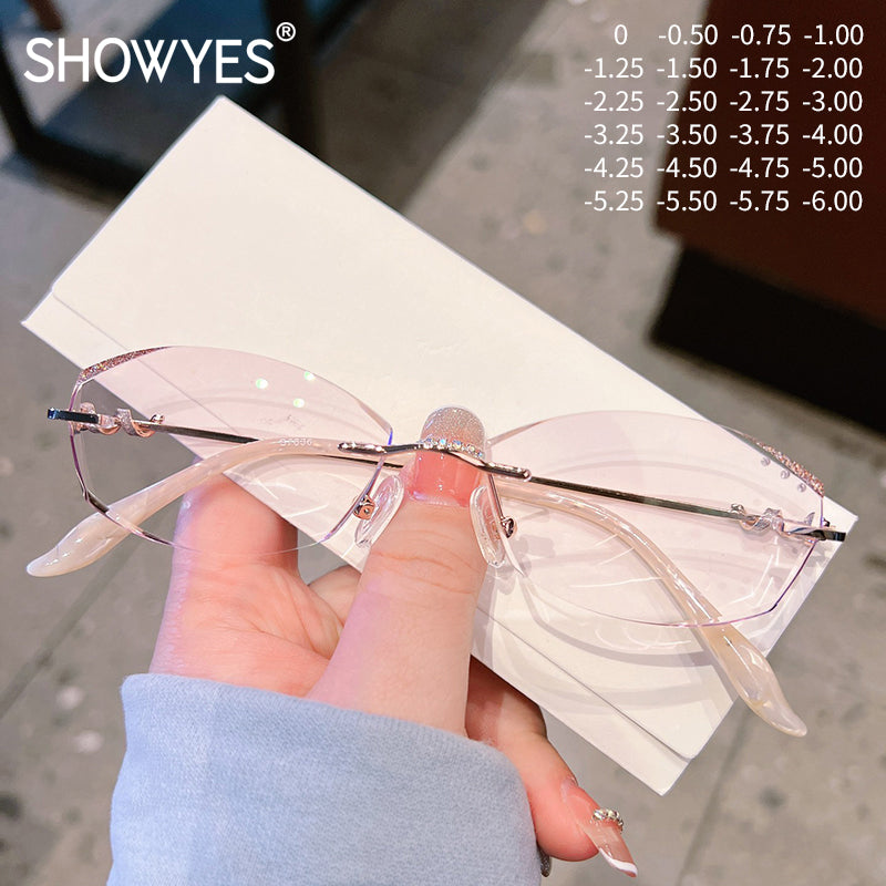 Model 7836 Bluelight Blocking Rimless Glasses Myopia Women's Pearl Accessory Glasses Frame Lady Eyewear optical lenses for women 2022 trend