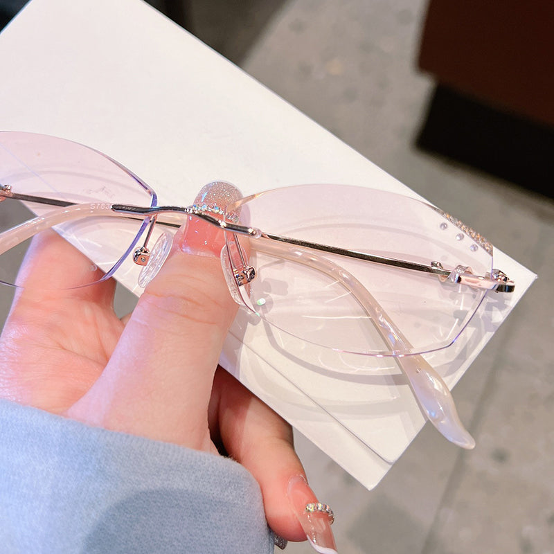 Model 7836 Bluelight Blocking Rimless Glasses Myopia Women's Pearl Accessory Glasses Frame Lady Eyewear optical lenses for women 2022 trend