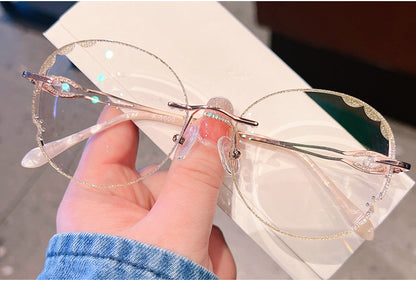 Model 8000 Anti Blue Light Filter Rimless Glasses Myopia Women Prescription Women's Eyeglasses Diamond Accessory Eyewear Round Frames